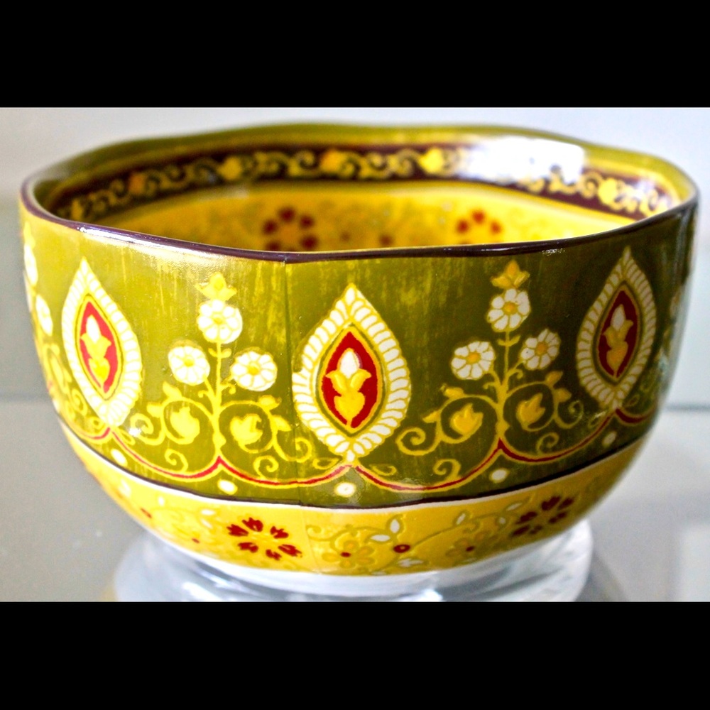 222 FIFTH KASHMIR GREEN SOUP CEREAL BOWL 5 7/8